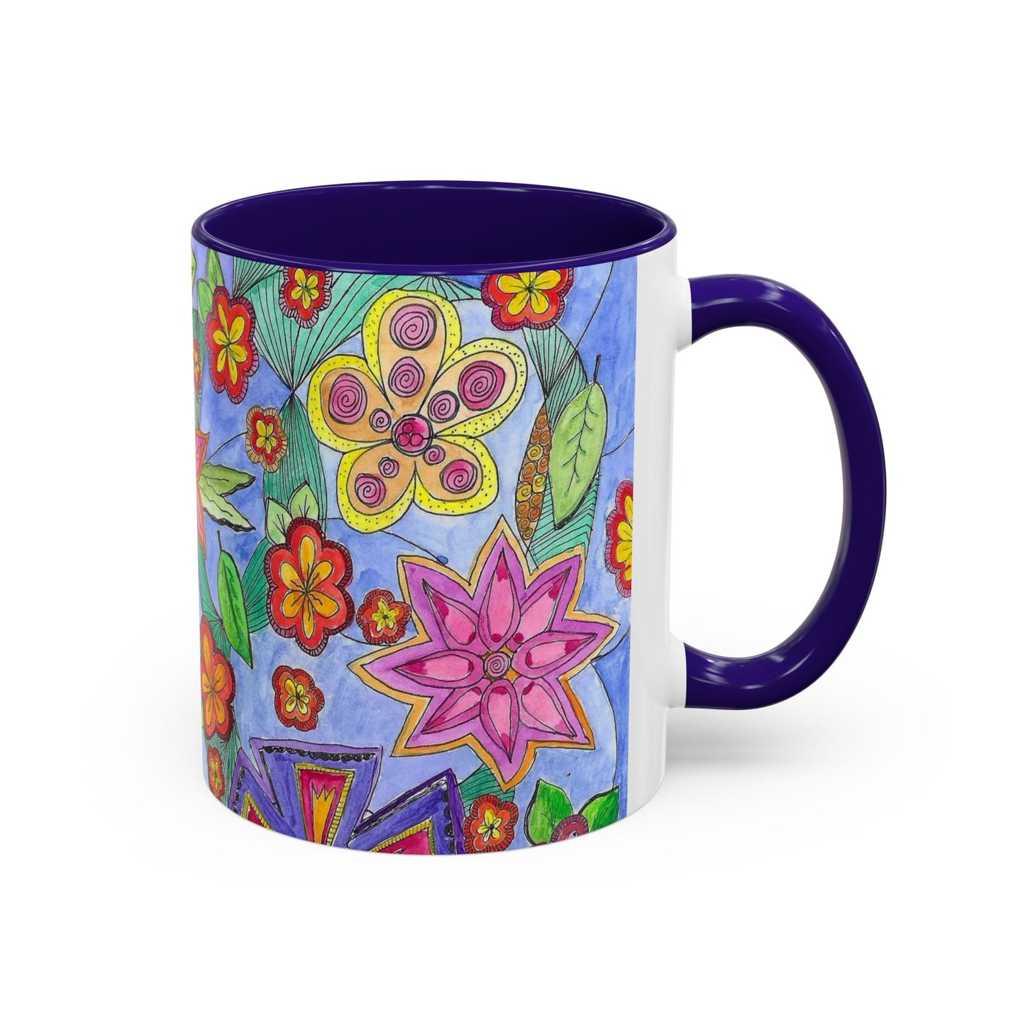 Floral Color burst Ceramic Mug  — Bright Hand-Drawn Flower Pattern