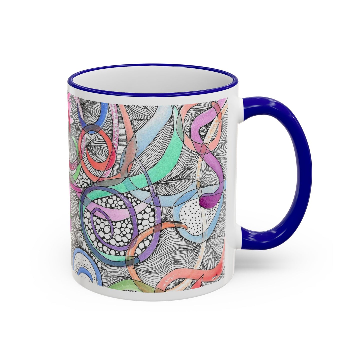 Abstract Colorful Swirls Accent Rim Mug — Artistic Floral Doodle Coffee Cup (11oz/15oz)