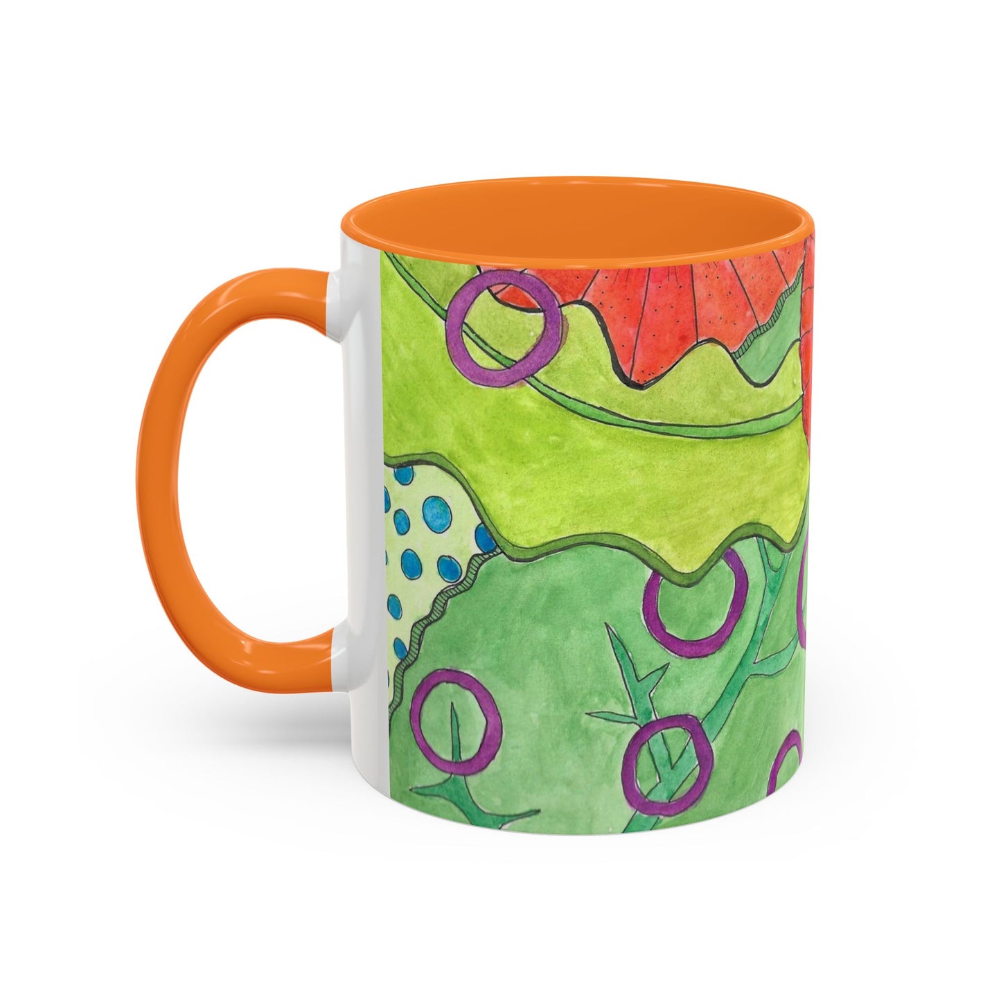 Floral Pop Art Mug — Bright Red Poppies on Green Background 11oz