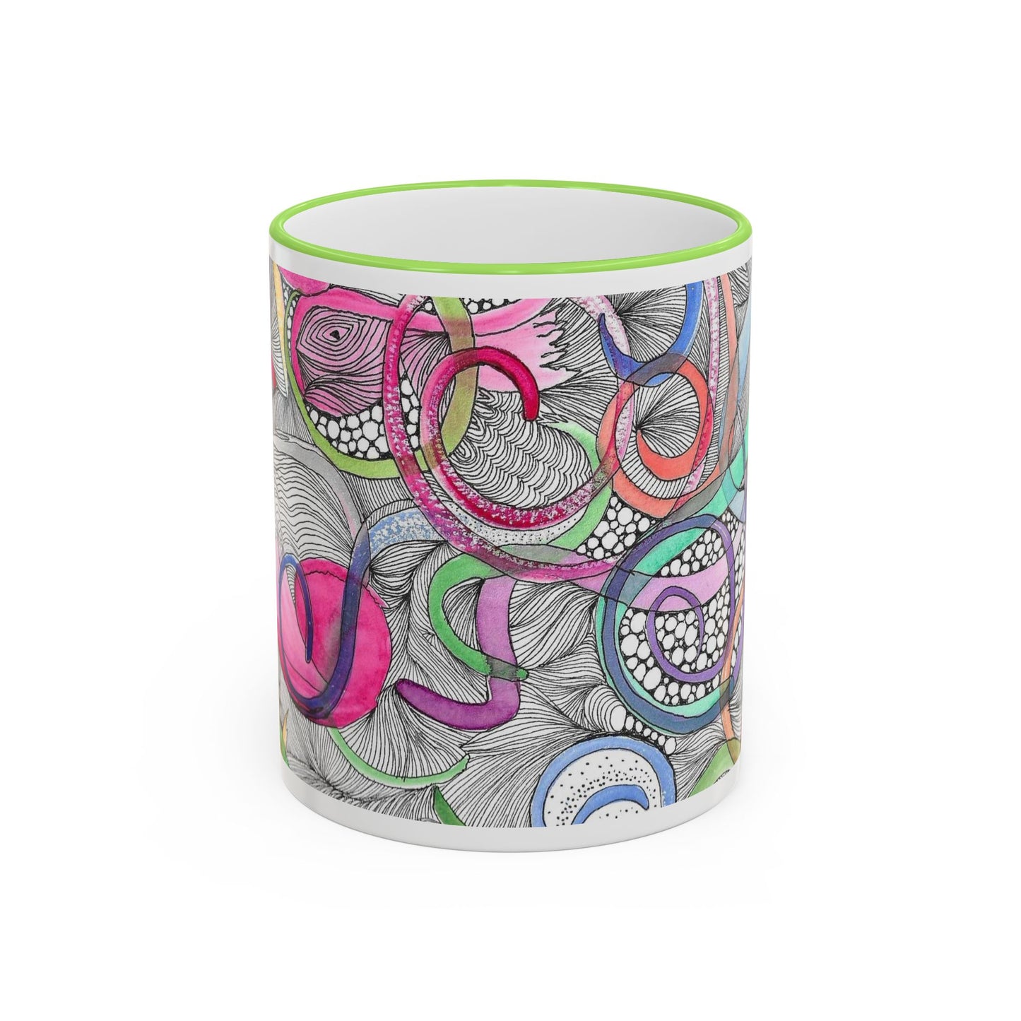 Abstract Colorful Swirls Accent Rim Mug — Artistic Floral Doodle Coffee Cup (11oz/15oz)