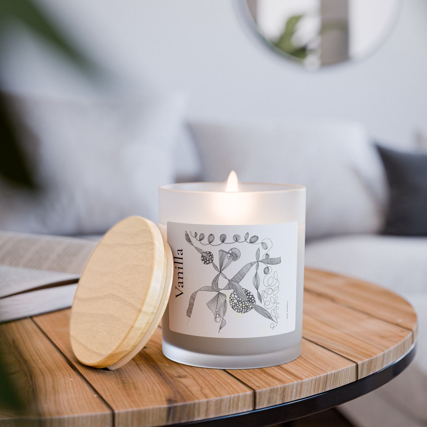 Vanilla Frosted Glass Candle – 11oz Scented Soy Candle with Wooden Lid