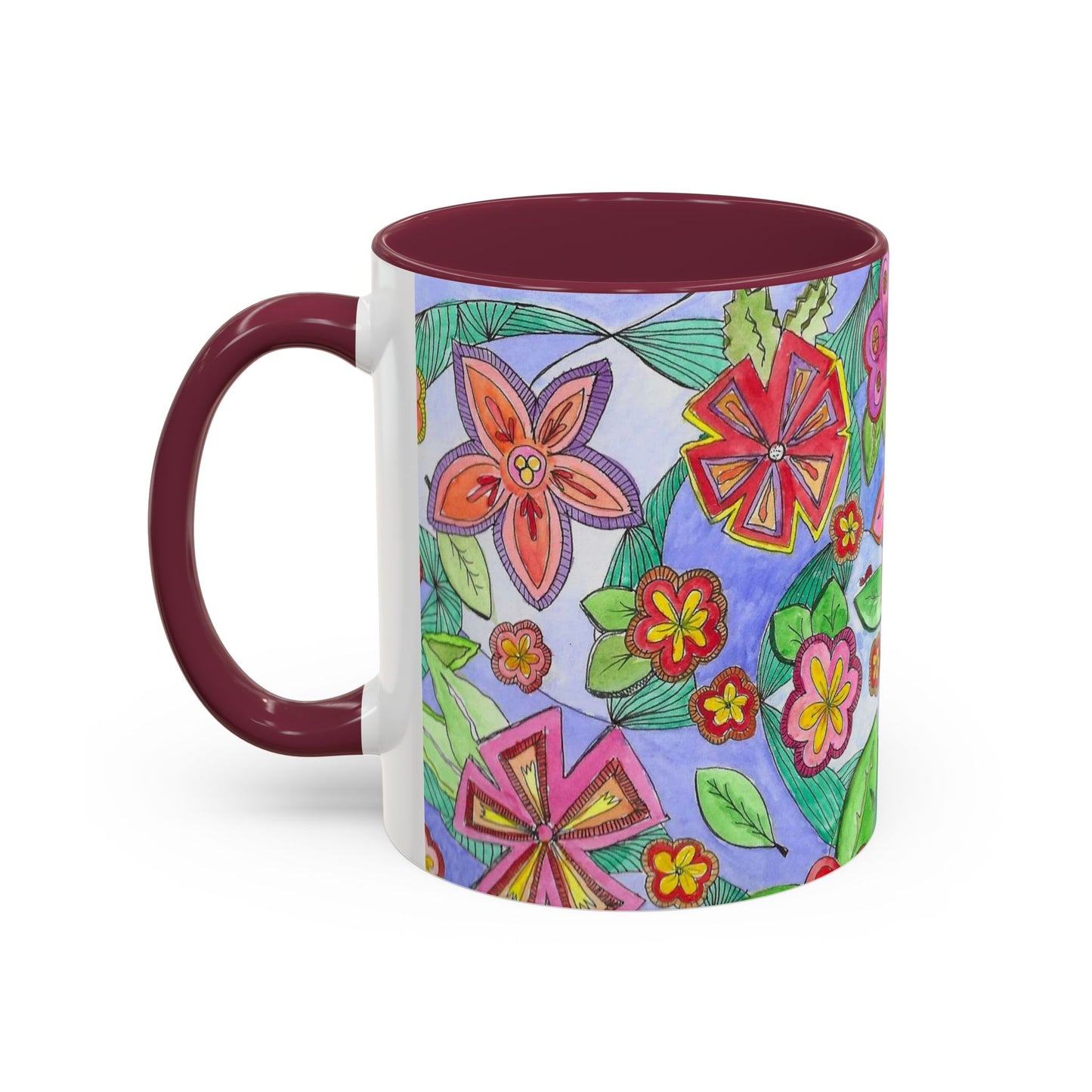 Floral Color burst Ceramic Mug  — Bright Hand-Drawn Flower Pattern
