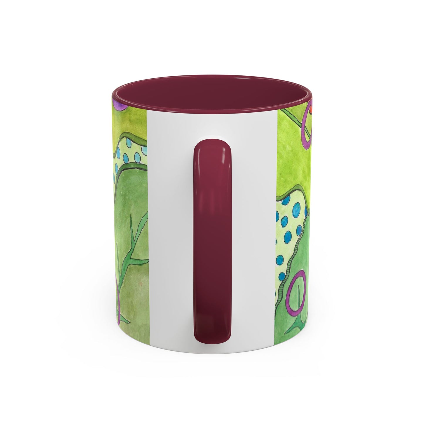 Floral Pop Art Mug — Bright Red Poppies on Green Background 11oz