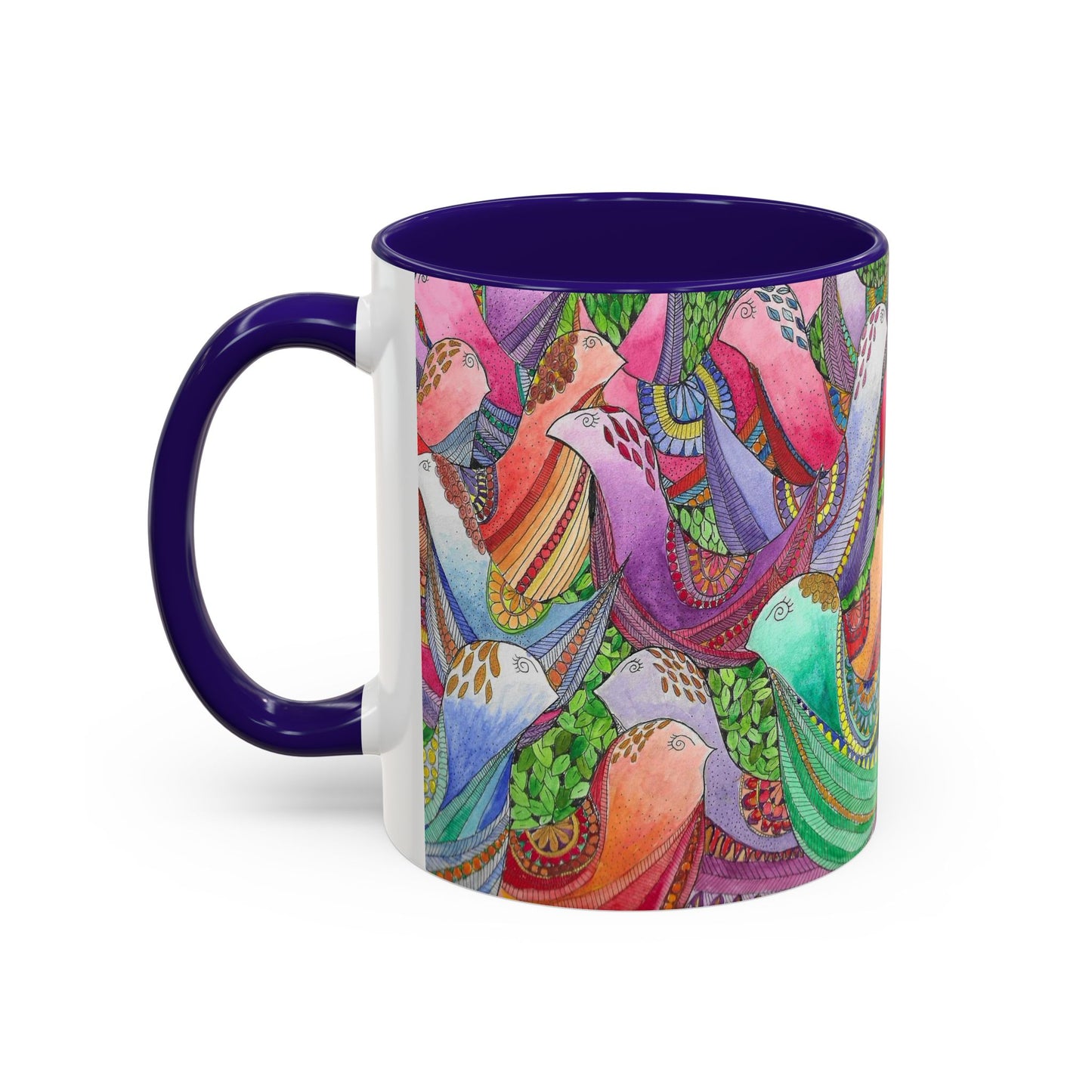 Colorful Pigeon Bird Mug — Vibrant Watercolor Bird Coffee Cup (11oz)