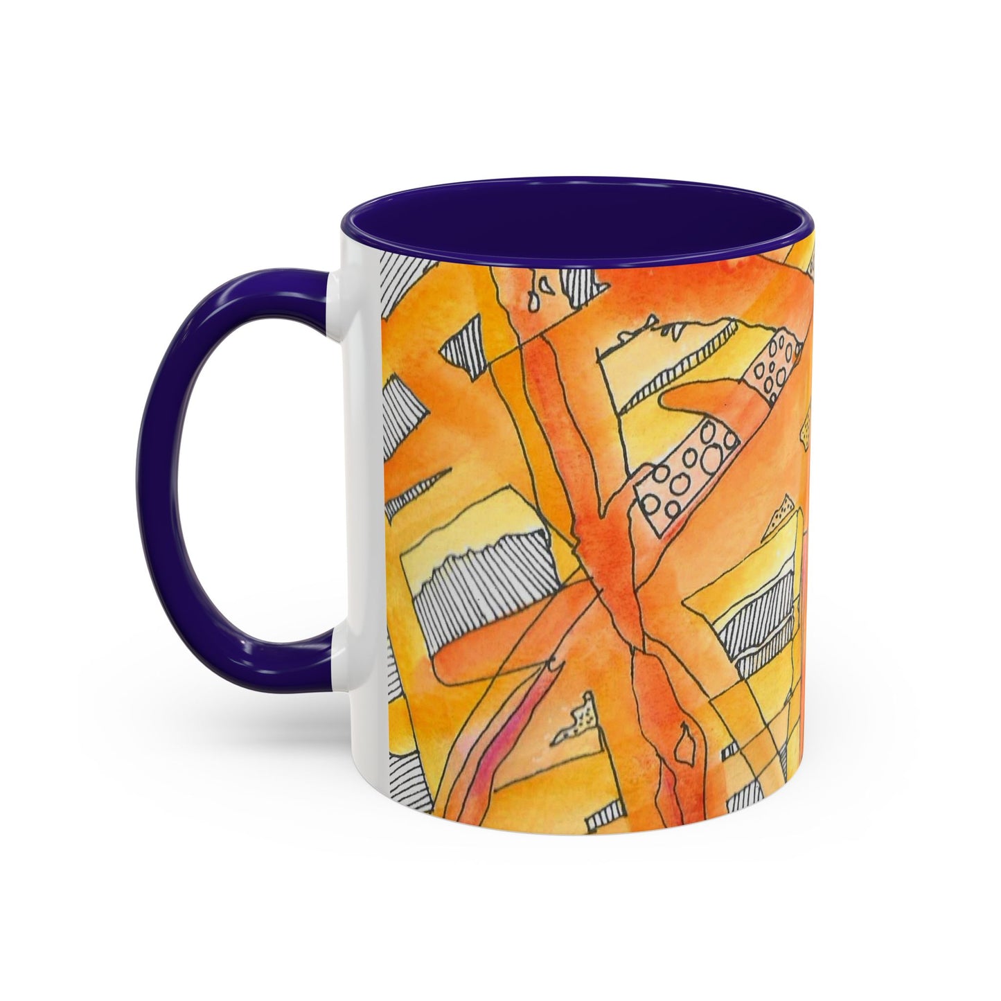 Abstract Orange Watercolor Mug — Vibrant Hand-Painted 11oz Ceramic Coffee Mug