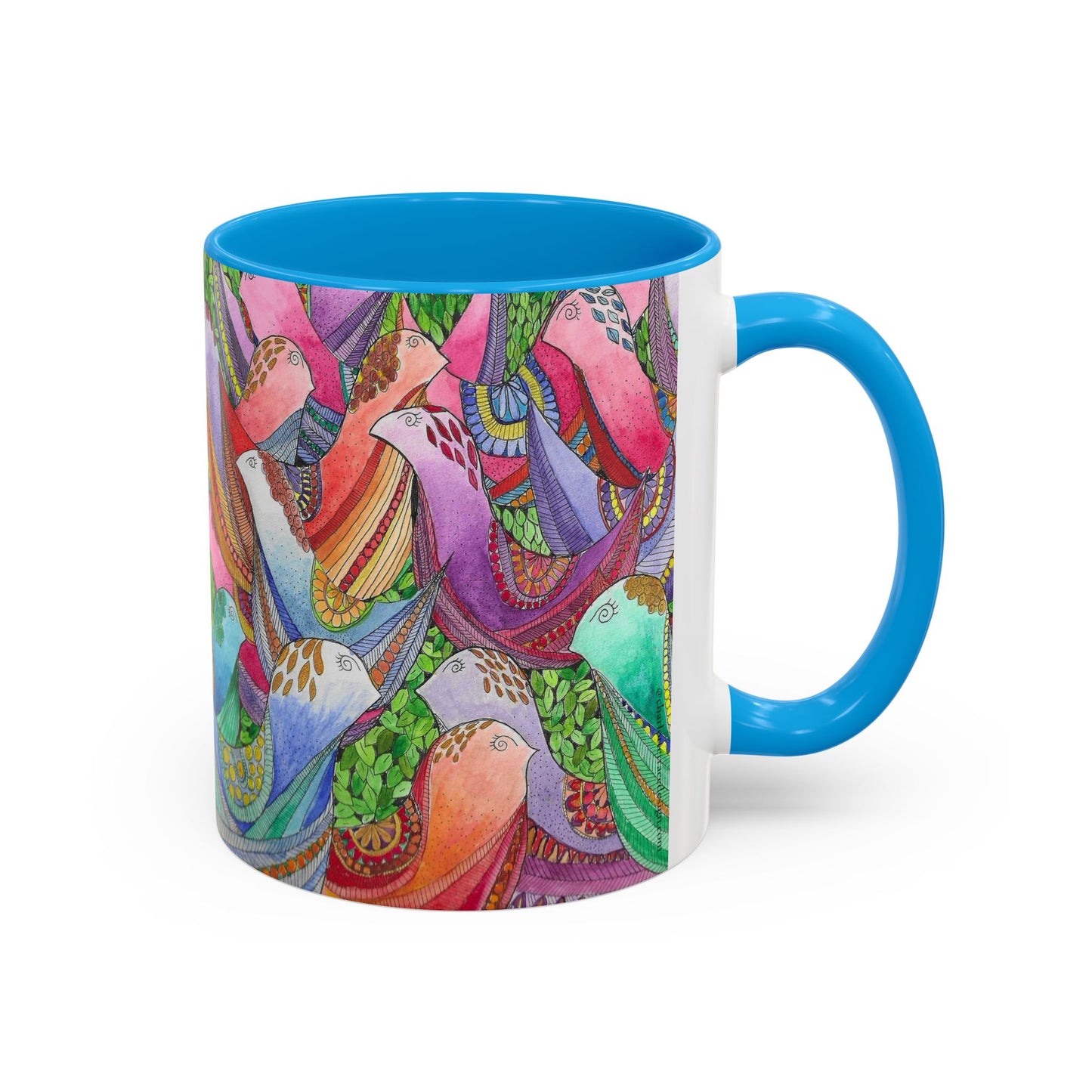 Colorful Pigeon Bird Mug — Vibrant Watercolor Bird Coffee Cup (11oz)