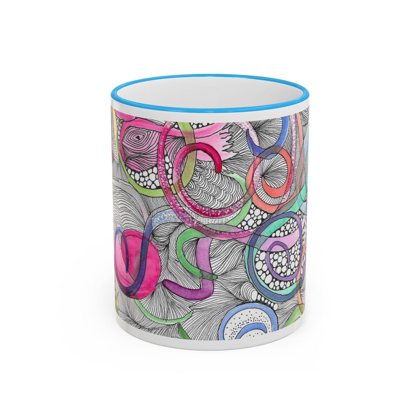 Abstract Colorful Swirls Accent Rim Mug — Artistic Floral Doodle Coffee Cup (11oz/15oz)
