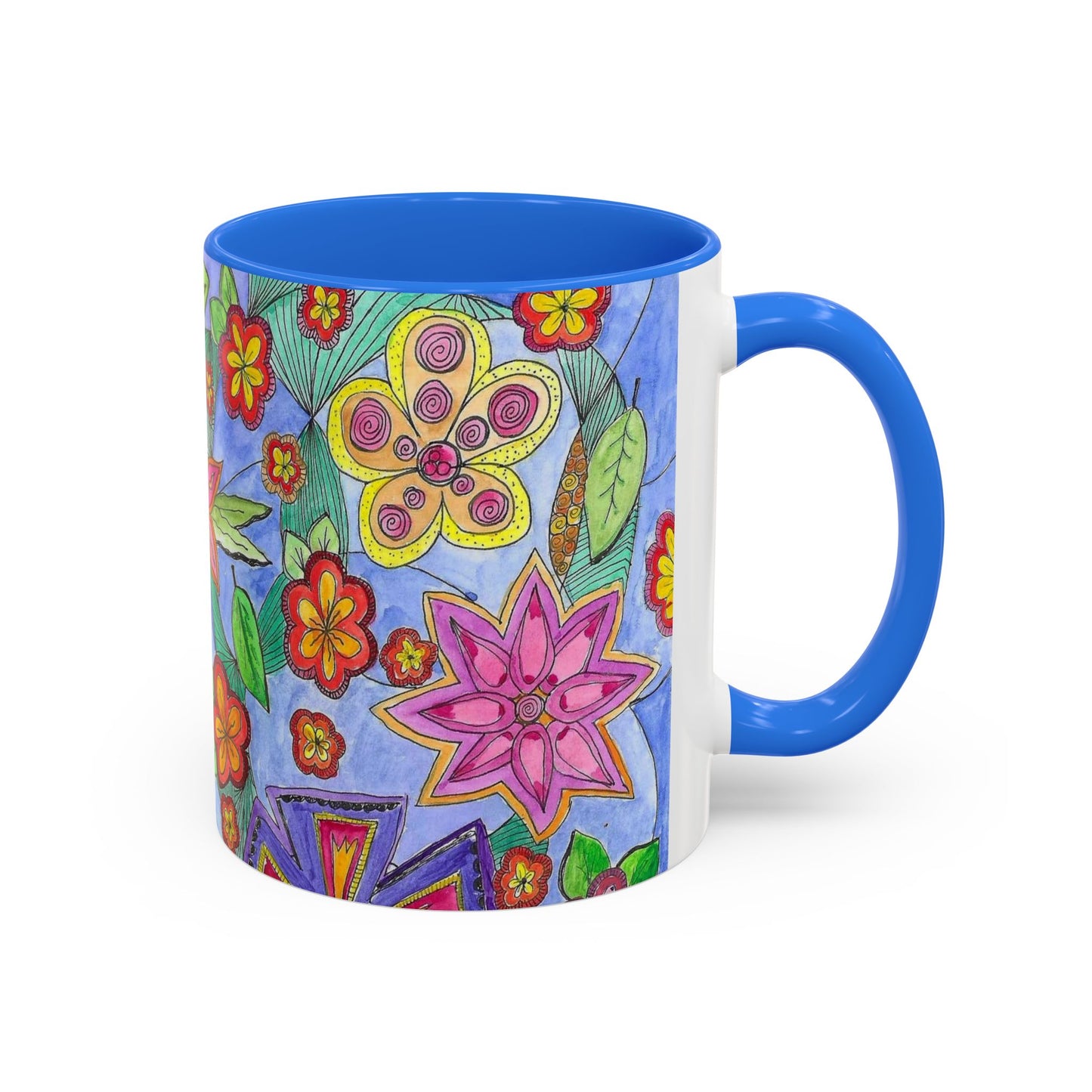 Floral Color burst Ceramic Mug  — Bright Hand-Drawn Flower Pattern