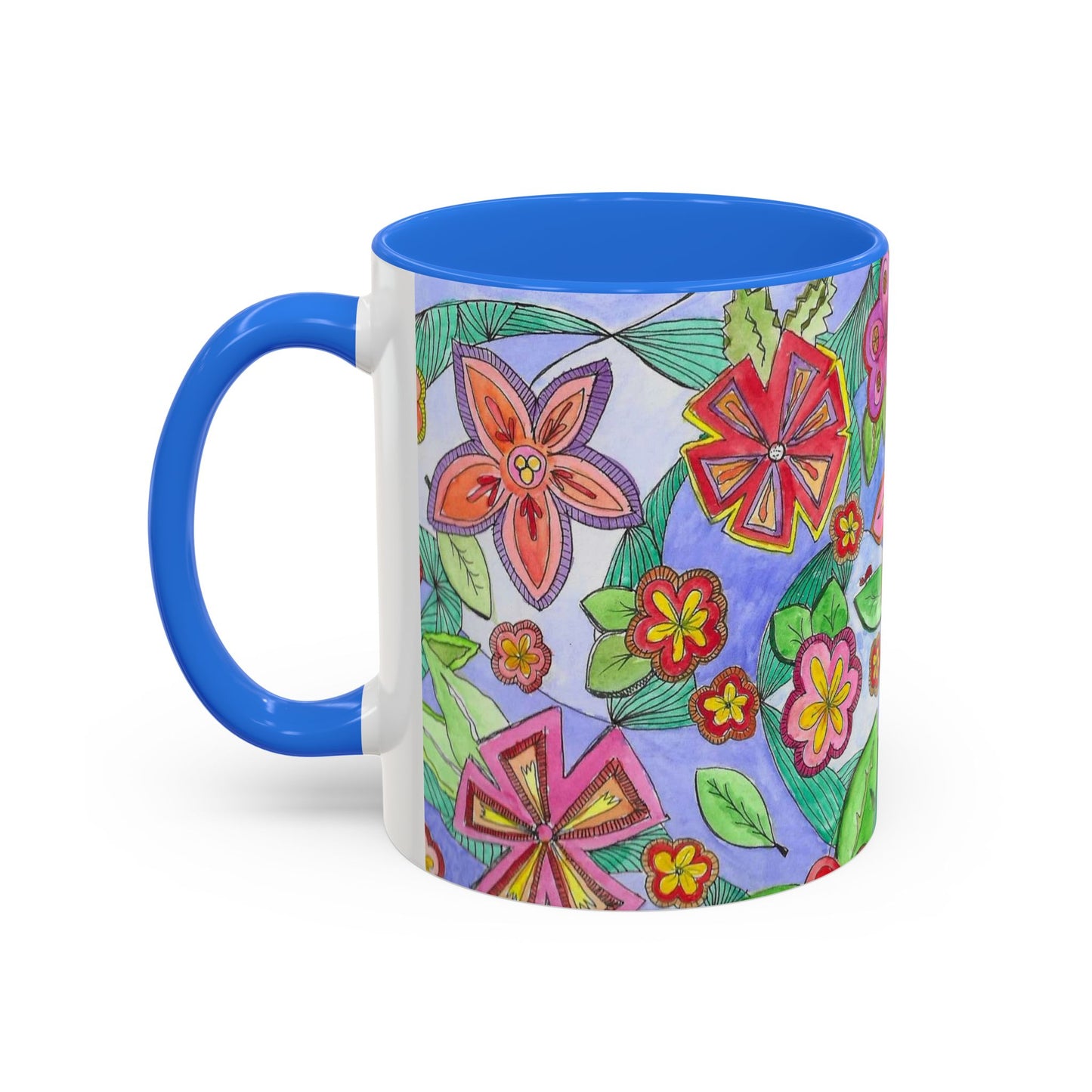 Floral Color burst Ceramic Mug  — Bright Hand-Drawn Flower Pattern