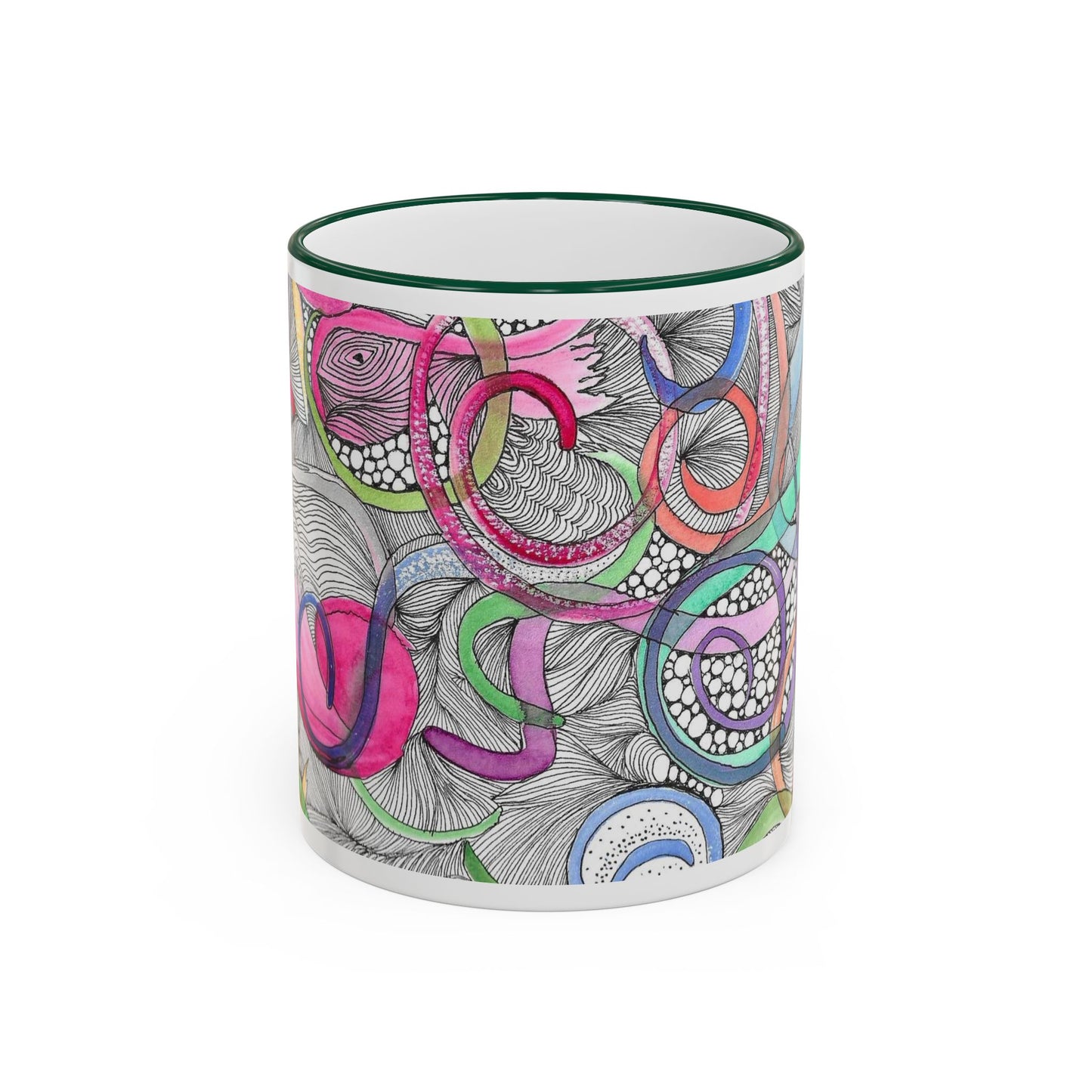 Abstract Colorful Swirls Accent Rim Mug — Artistic Floral Doodle Coffee Cup (11oz/15oz)
