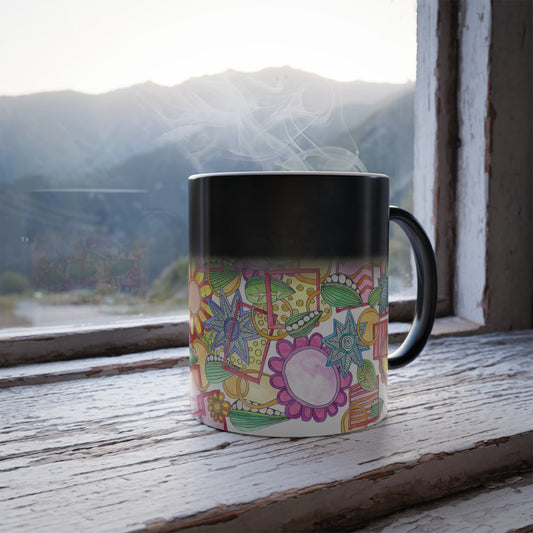 Color-Changing Floral Doodle Mug — 11oz Heat Reveal Mug
