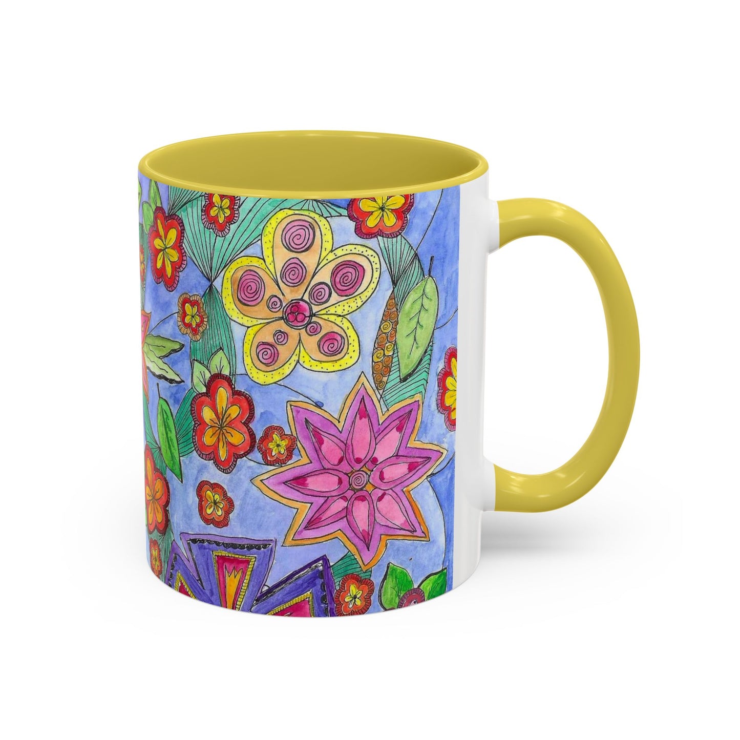 Floral Color burst Ceramic Mug  — Bright Hand-Drawn Flower Pattern