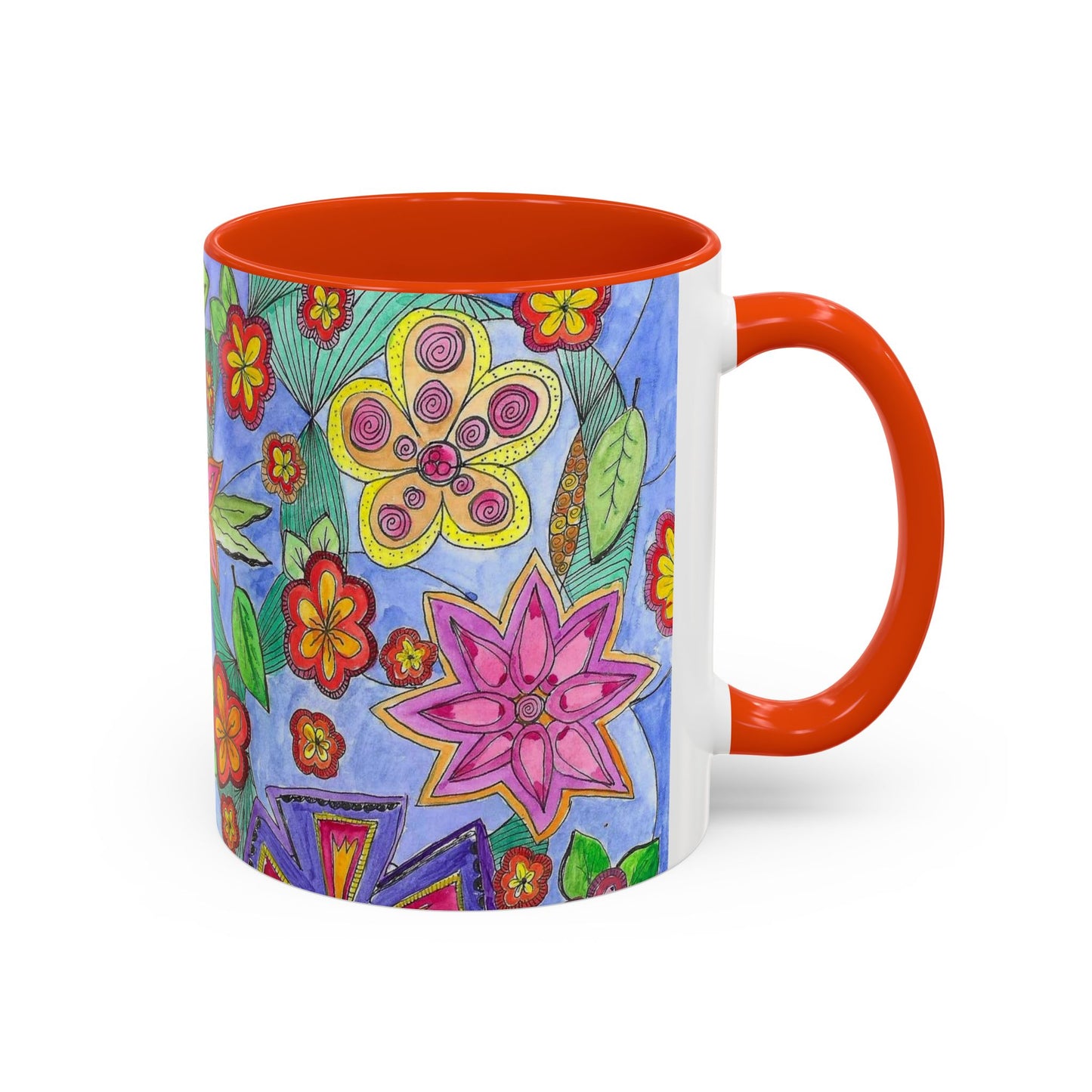 Floral Color burst Ceramic Mug  — Bright Hand-Drawn Flower Pattern