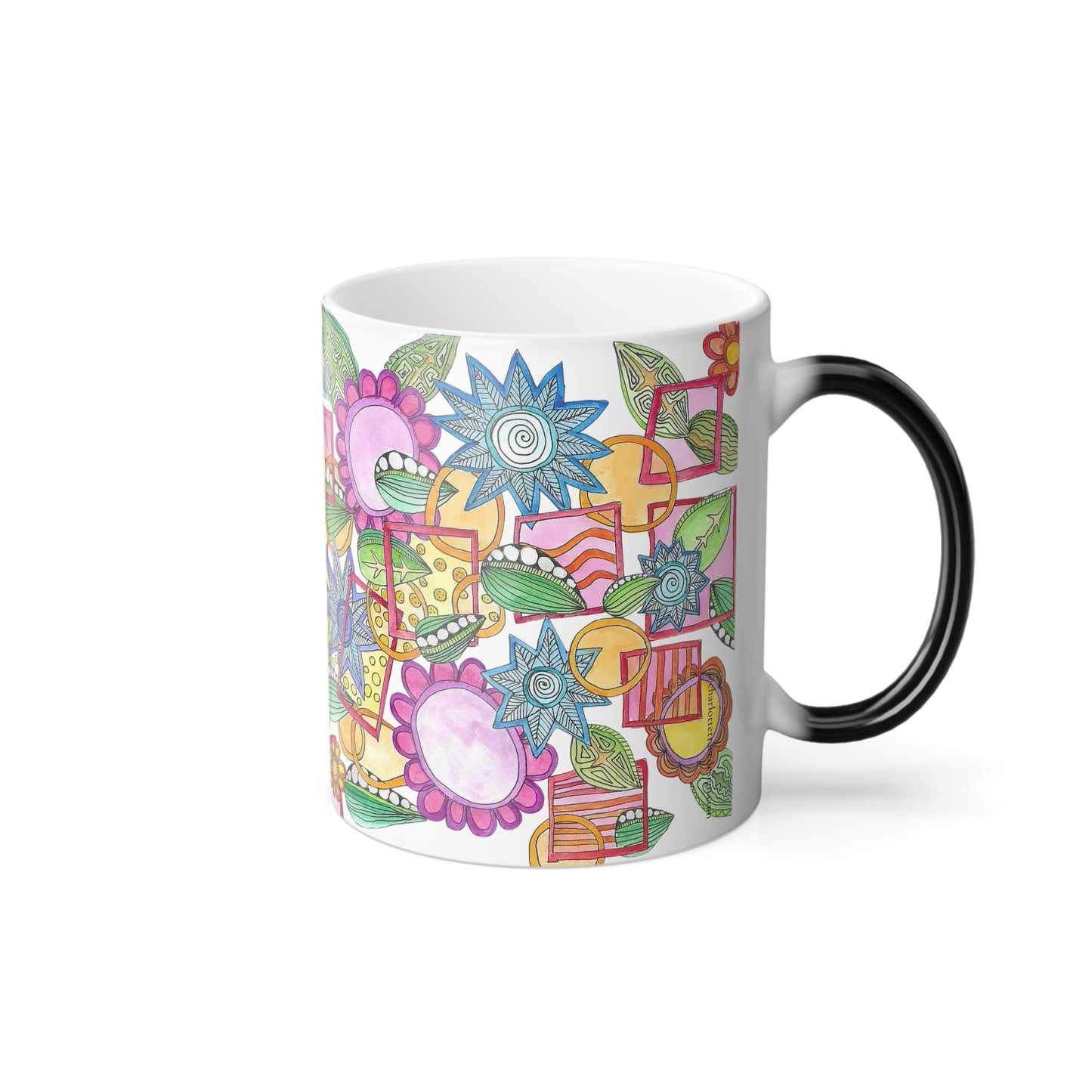 Color-Changing Floral Doodle Mug — 11oz Heat Reveal Mug