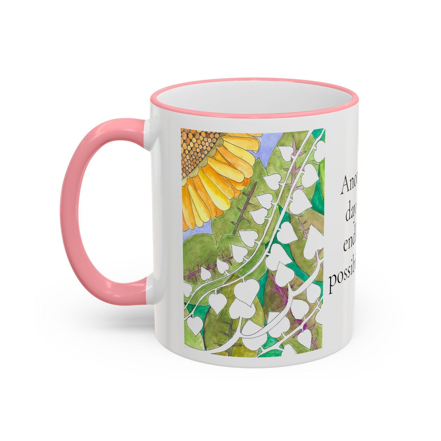 Inspirational Sunflower Accent Rim Mug — "Another day of endless possibilities" 11oz