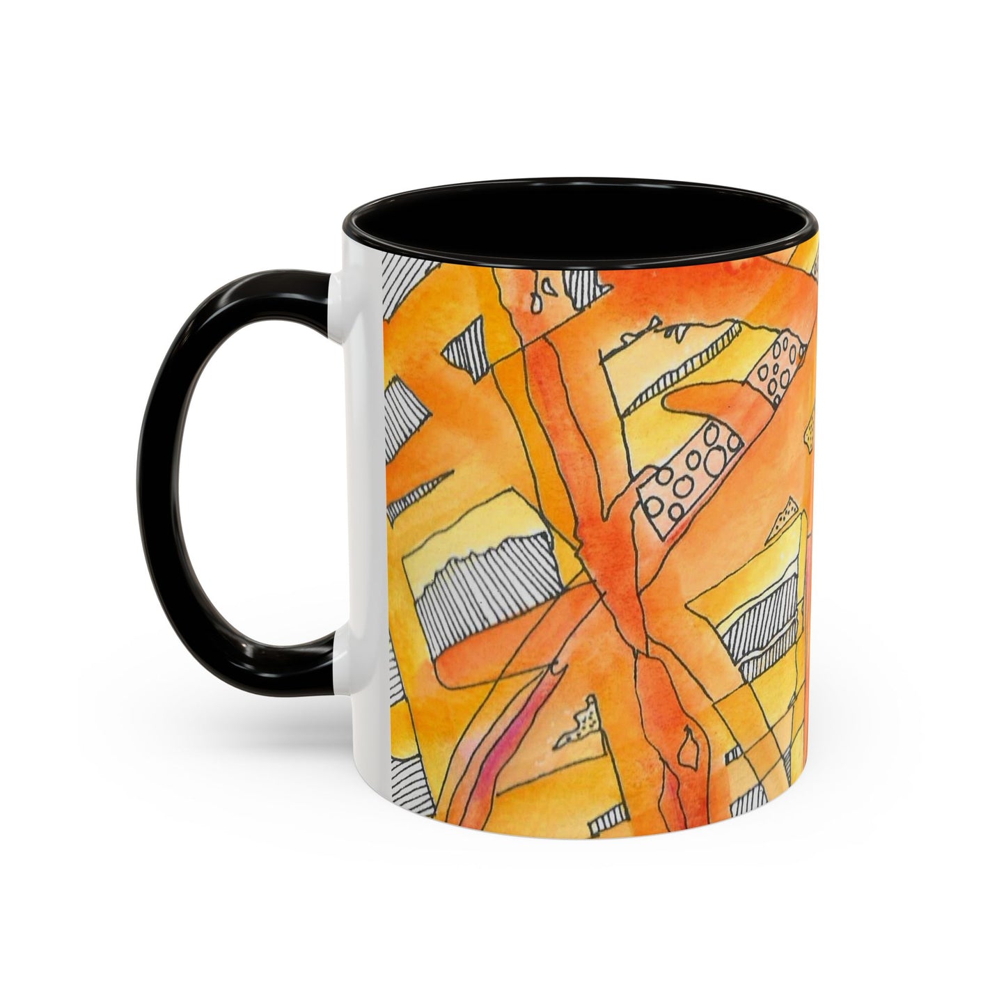 Abstract Orange Watercolor Mug — Vibrant Hand-Painted 11oz Ceramic Coffee Mug