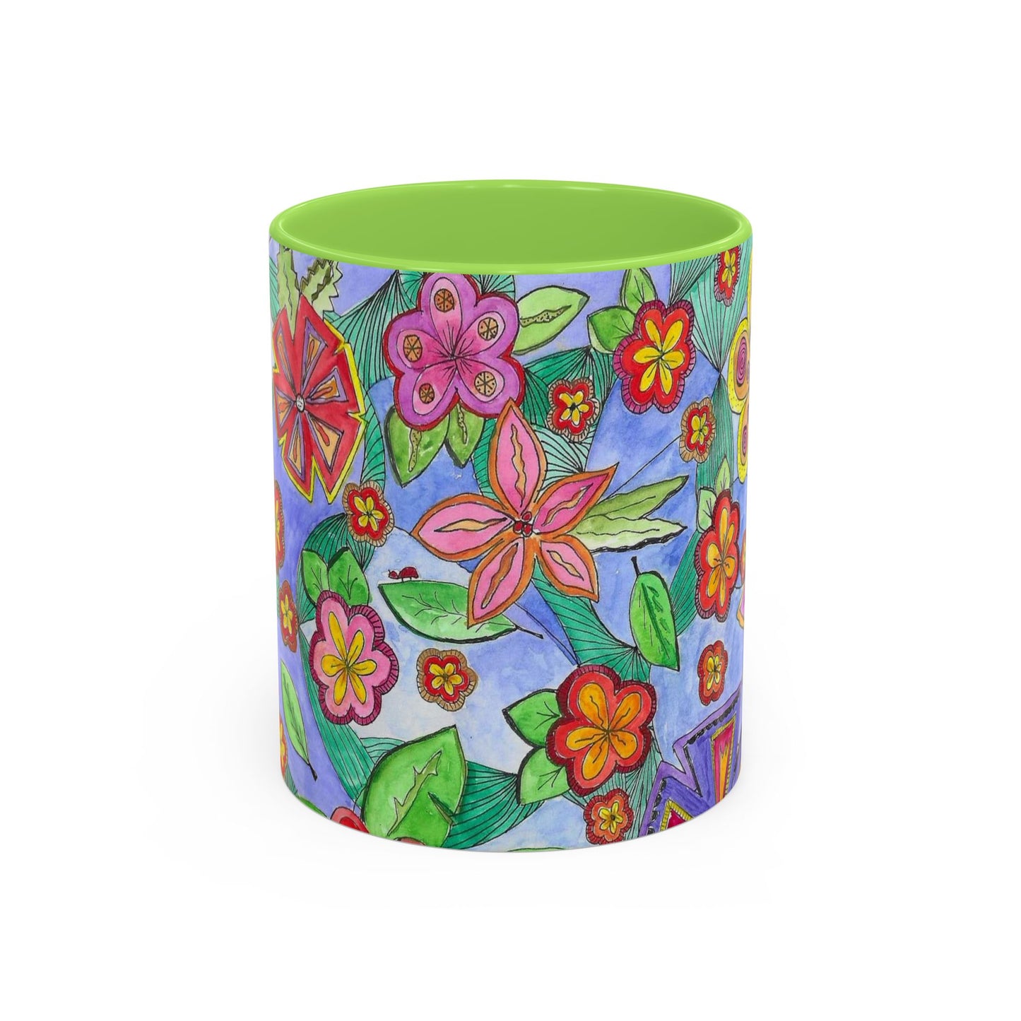 Floral Color burst Ceramic Mug  — Bright Hand-Drawn Flower Pattern