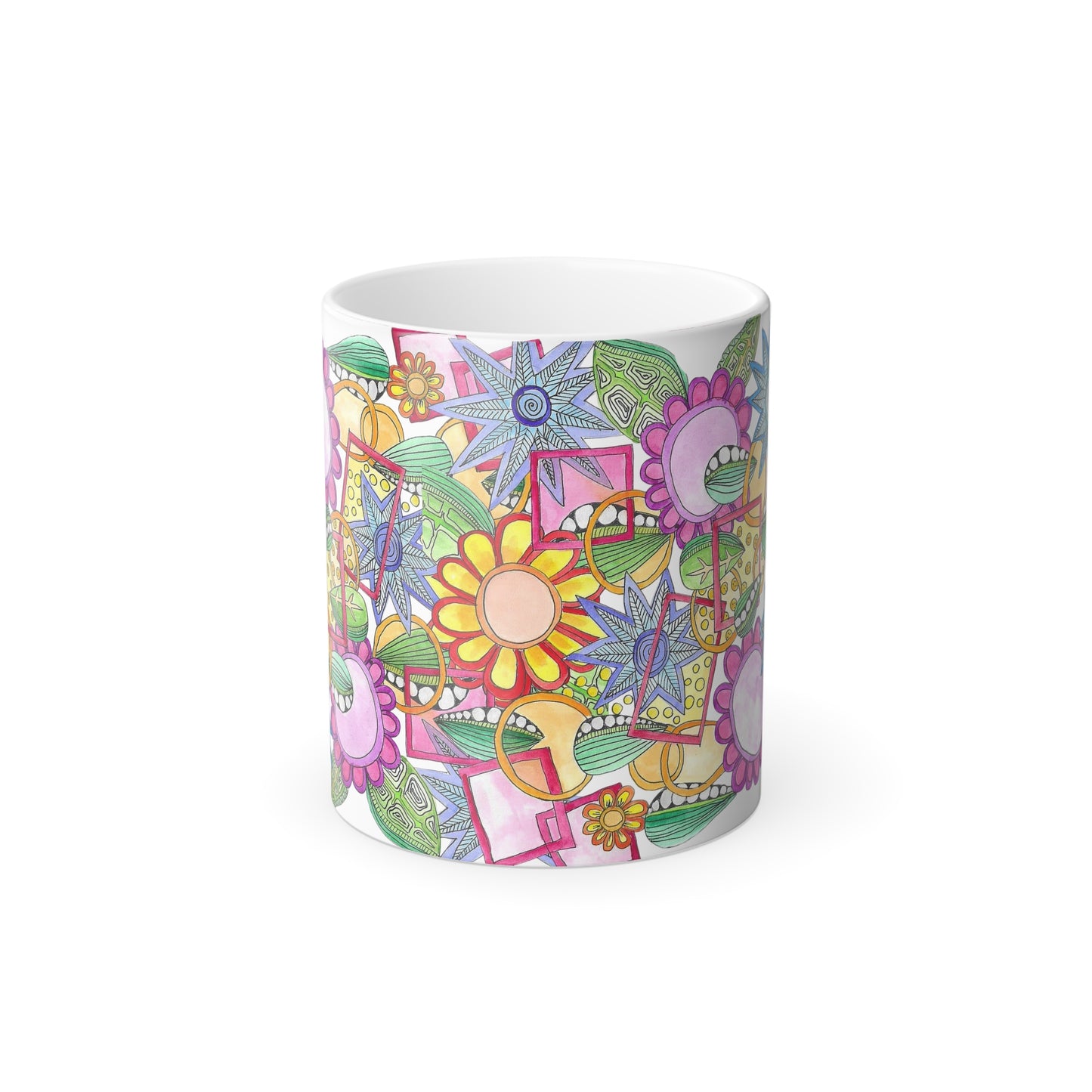 Color-Changing Floral Doodle Mug — 11oz Heat Reveal Mug