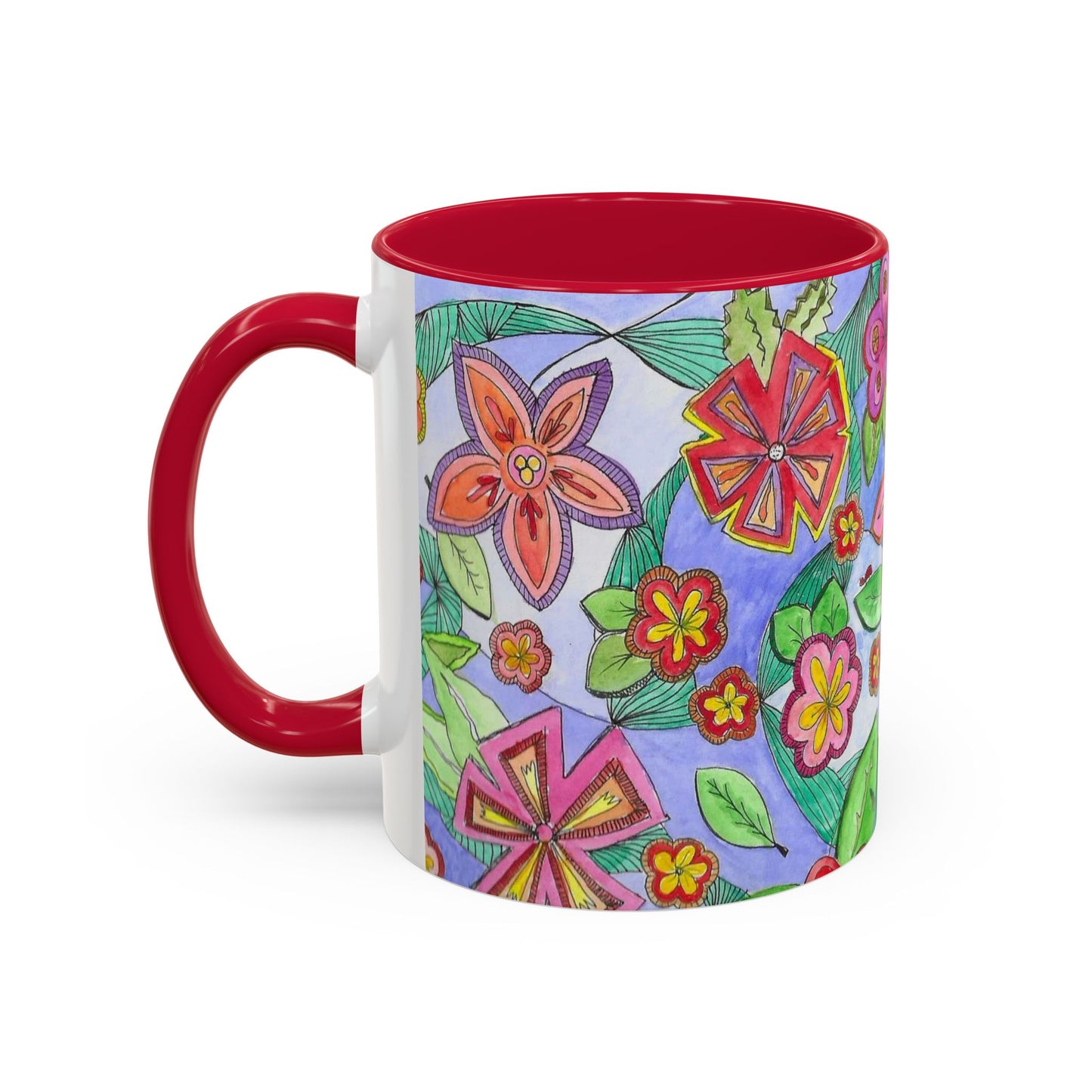 Floral Color burst Ceramic Mug  — Bright Hand-Drawn Flower Pattern