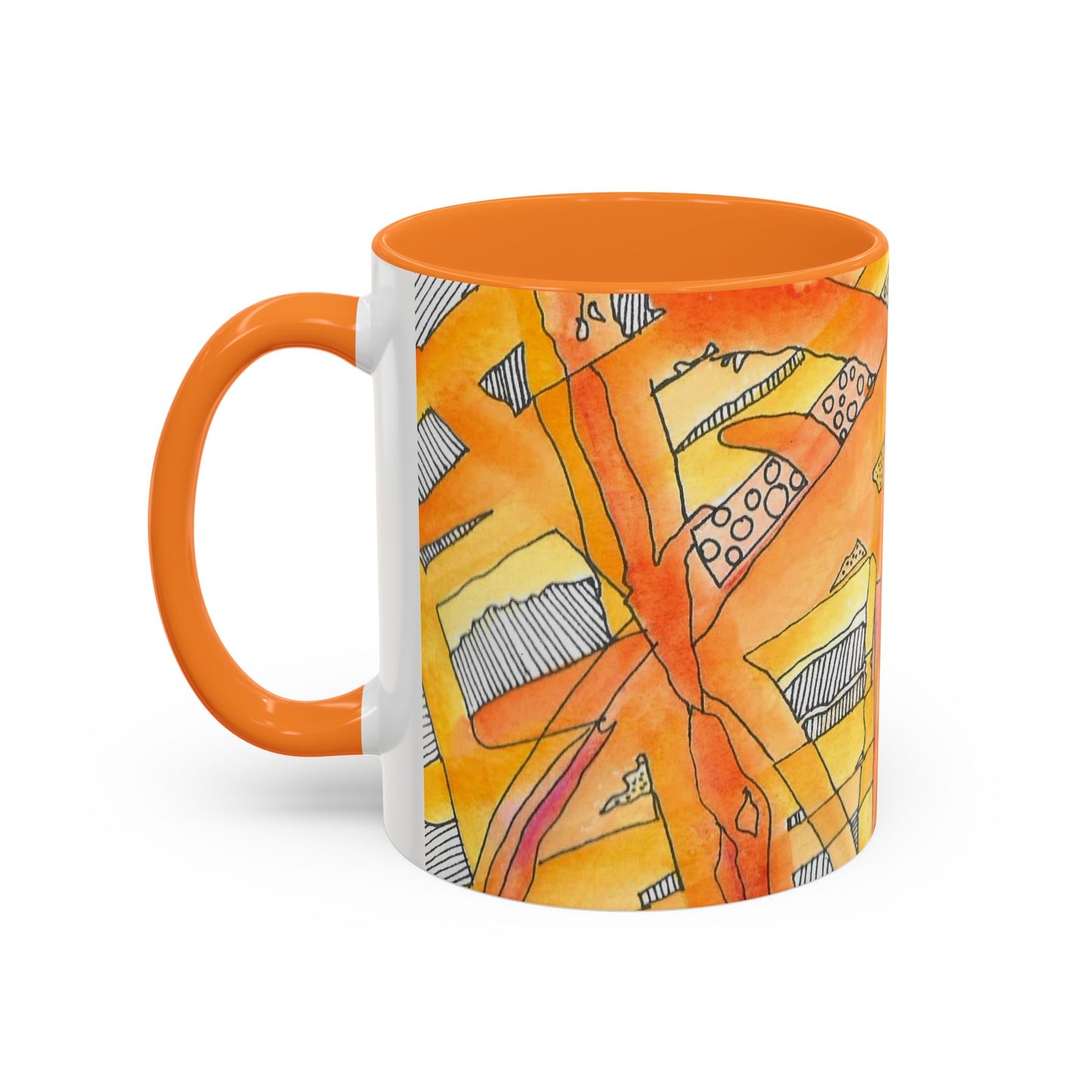 Abstract Orange Watercolor Mug — Vibrant Hand-Painted 11oz Ceramic Coffee Mug