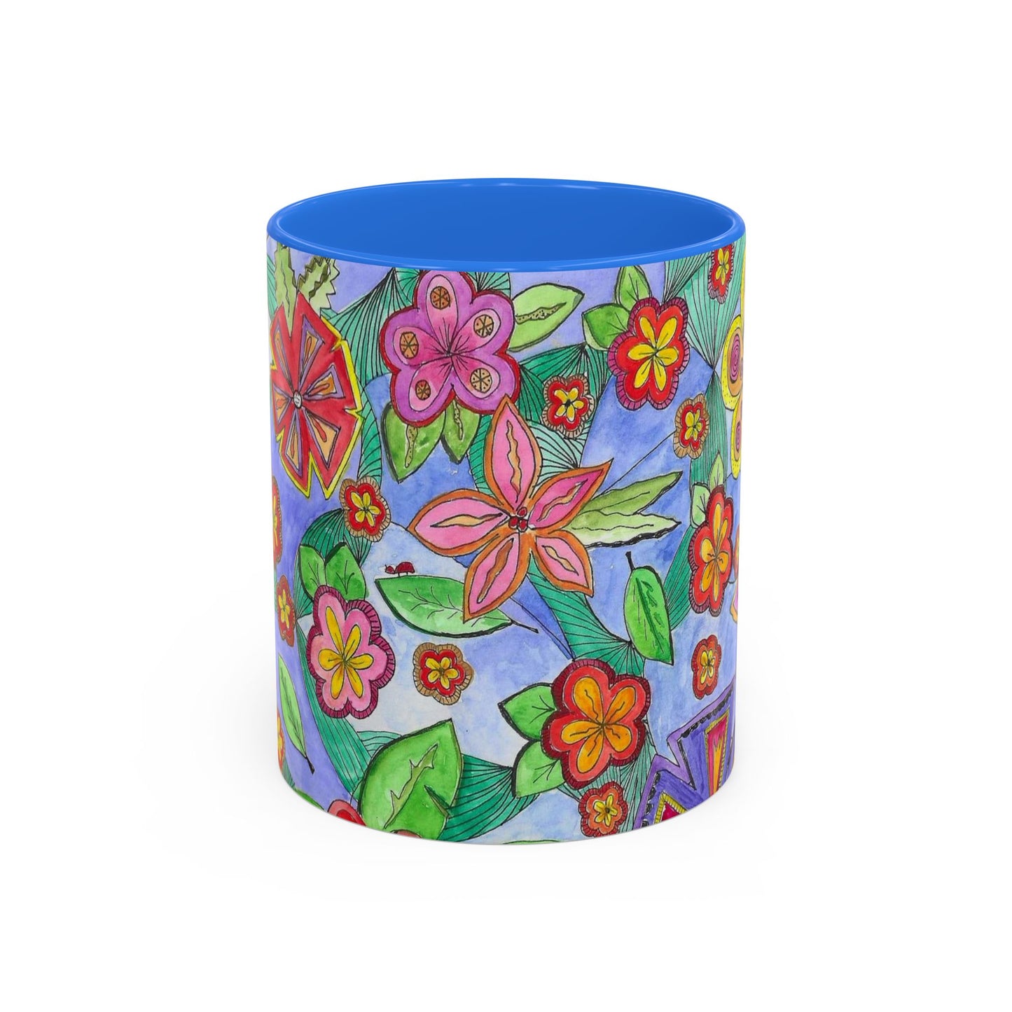 Floral Color burst Ceramic Mug  — Bright Hand-Drawn Flower Pattern