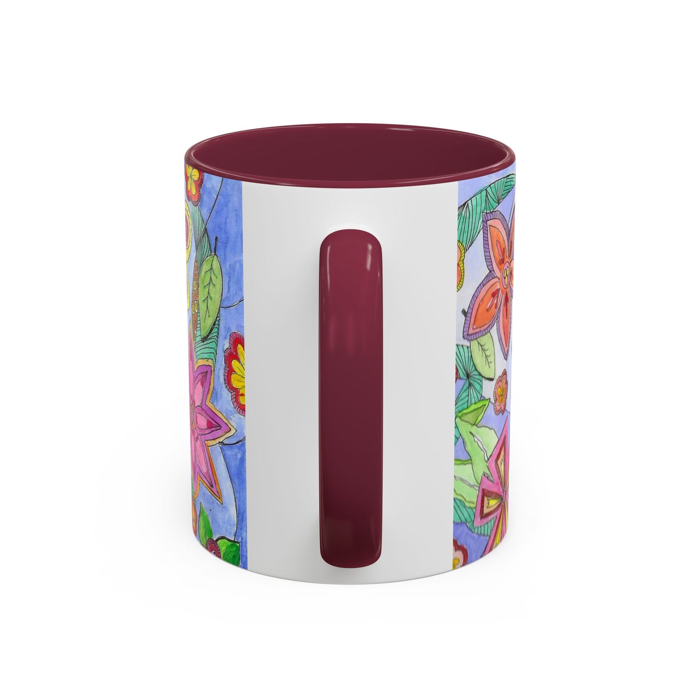 Floral Color burst Ceramic Mug  — Bright Hand-Drawn Flower Pattern