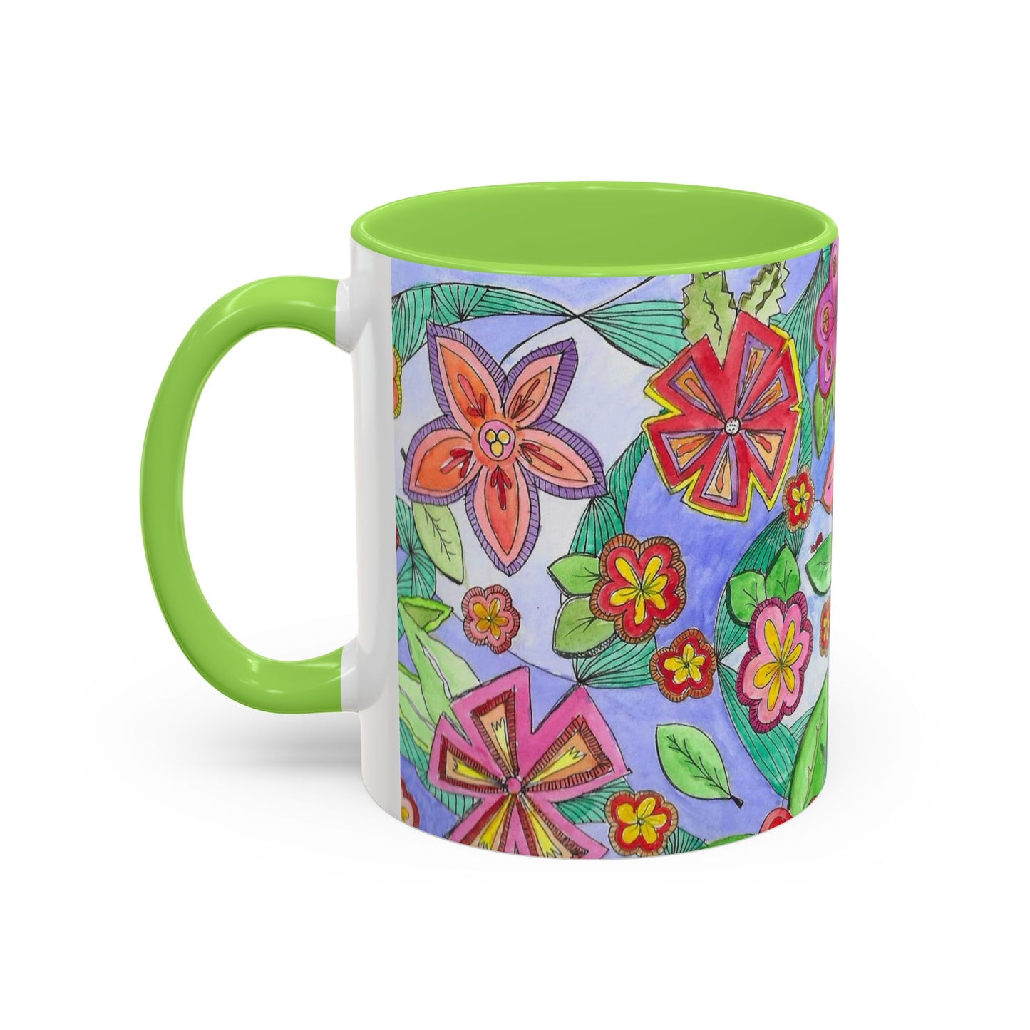 Floral Color burst Ceramic Mug  — Bright Hand-Drawn Flower Pattern