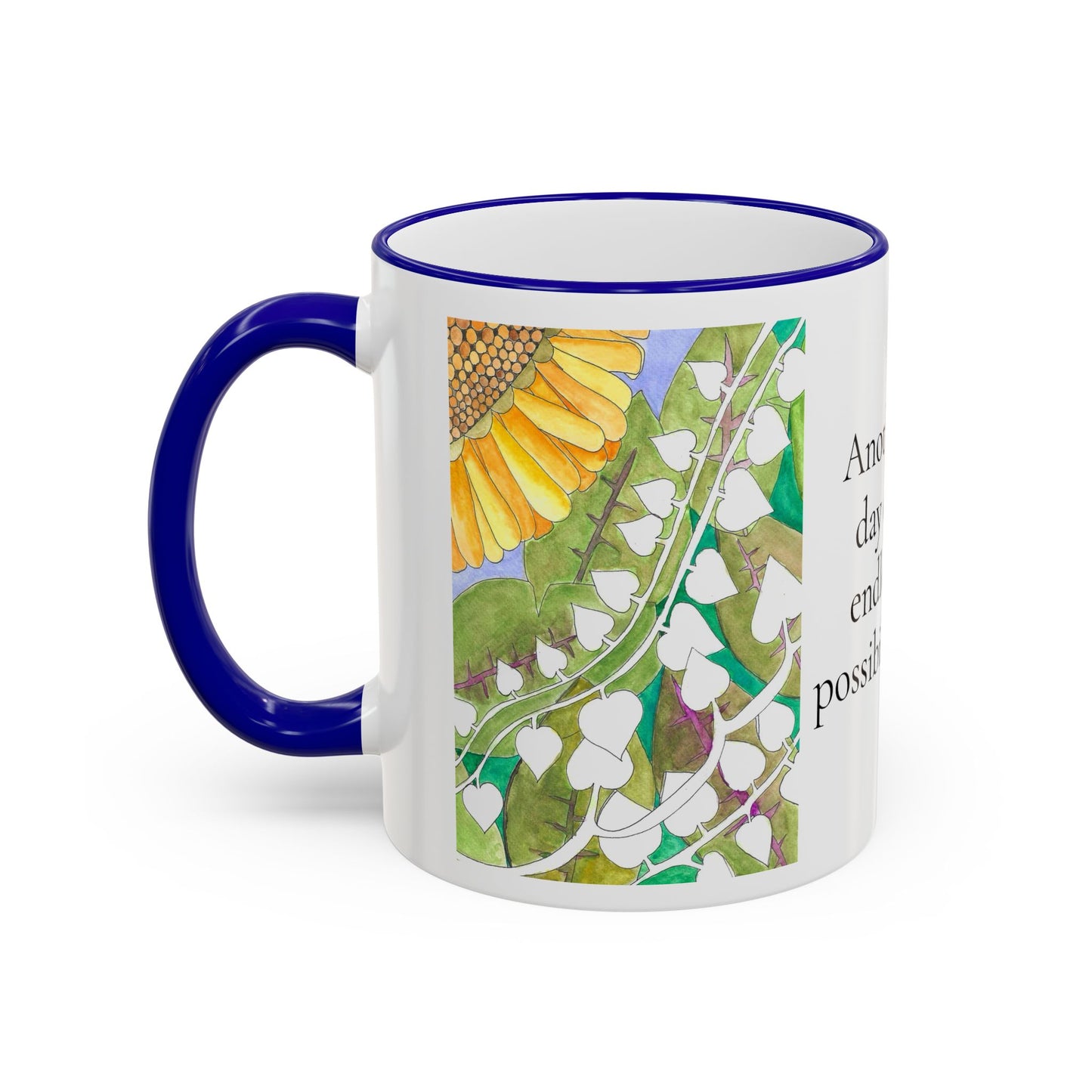 Inspirational Sunflower Accent Rim Mug — "Another day of endless possibilities" 11oz