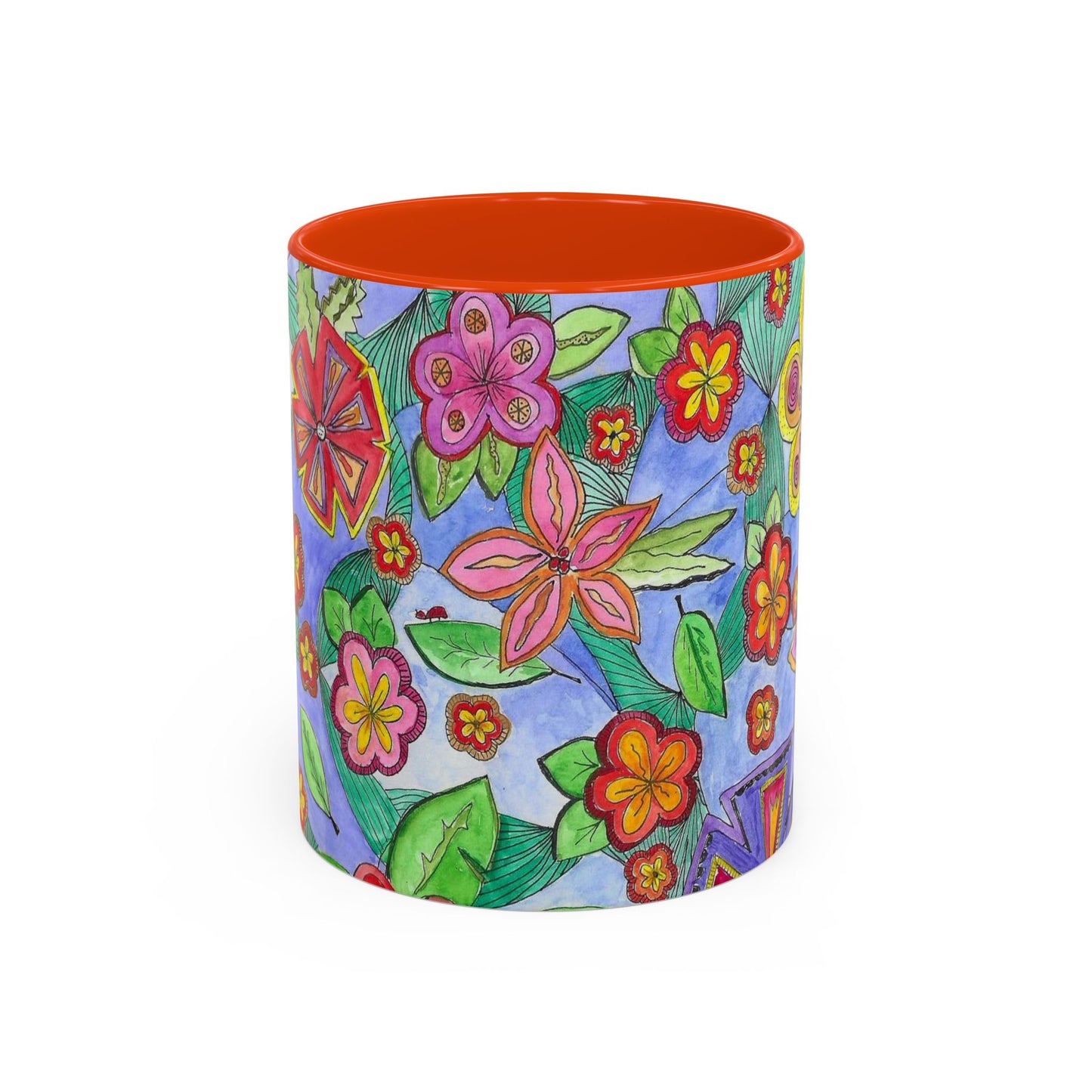 Floral Color burst Ceramic Mug  — Bright Hand-Drawn Flower Pattern