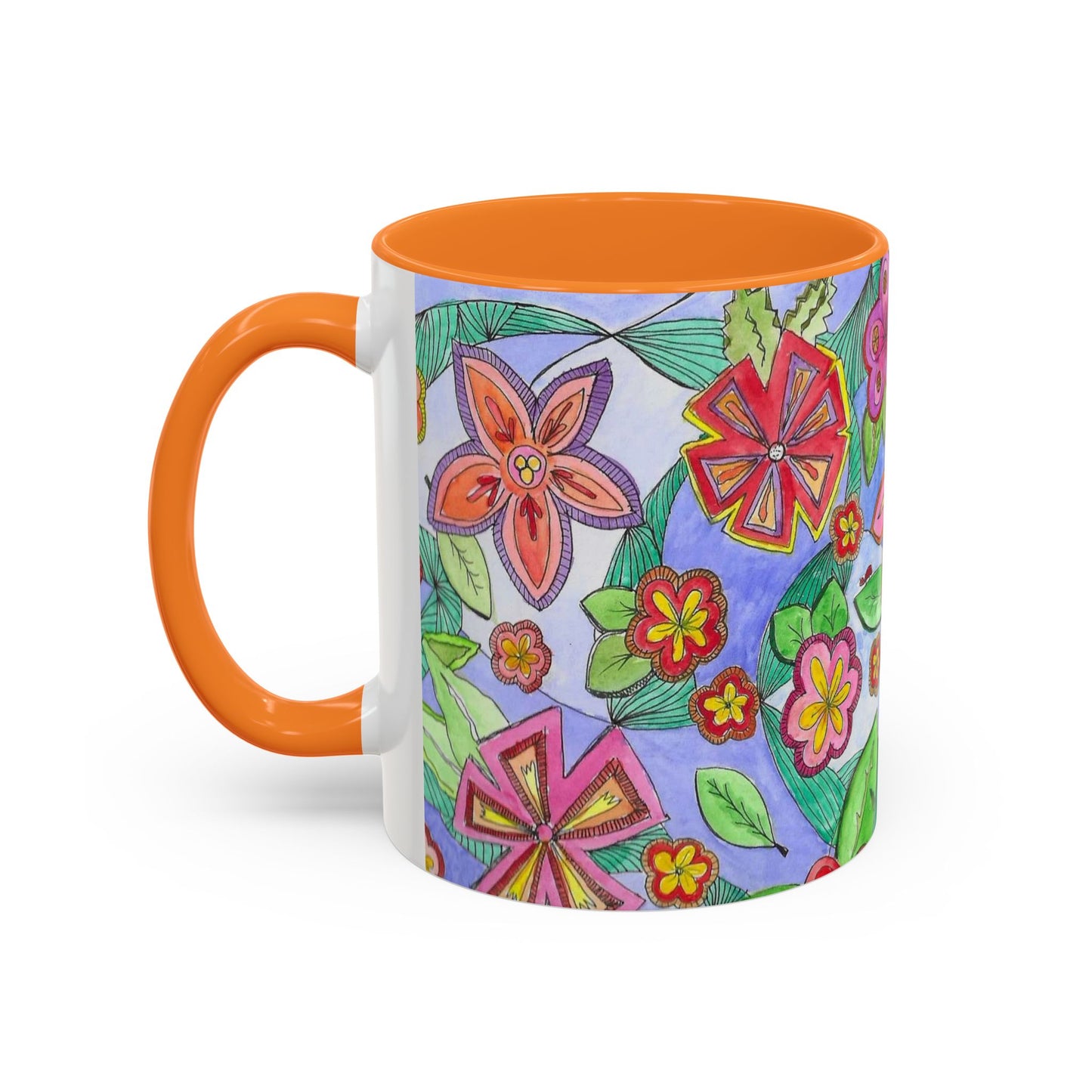 Floral Color burst Ceramic Mug  — Bright Hand-Drawn Flower Pattern