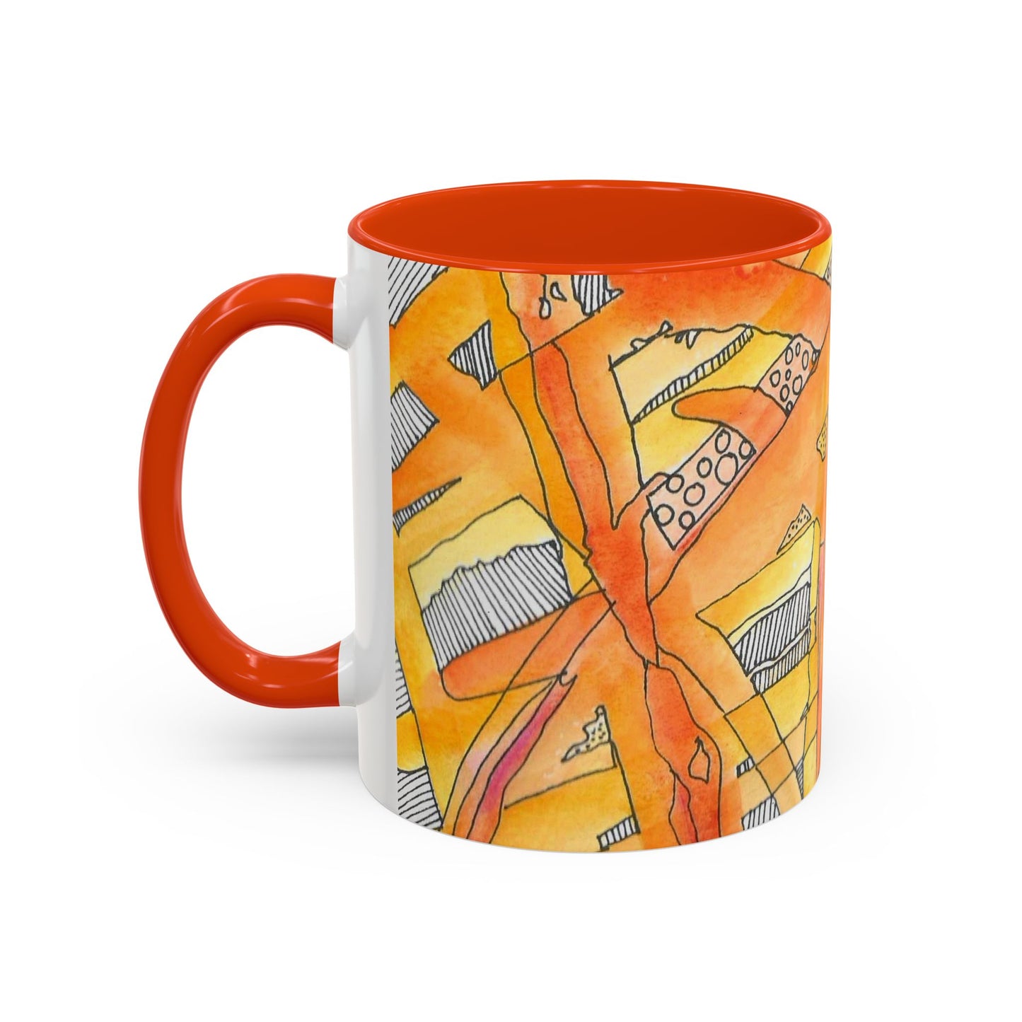 Abstract Orange Watercolor Mug — Vibrant Hand-Painted 11oz Ceramic Coffee Mug