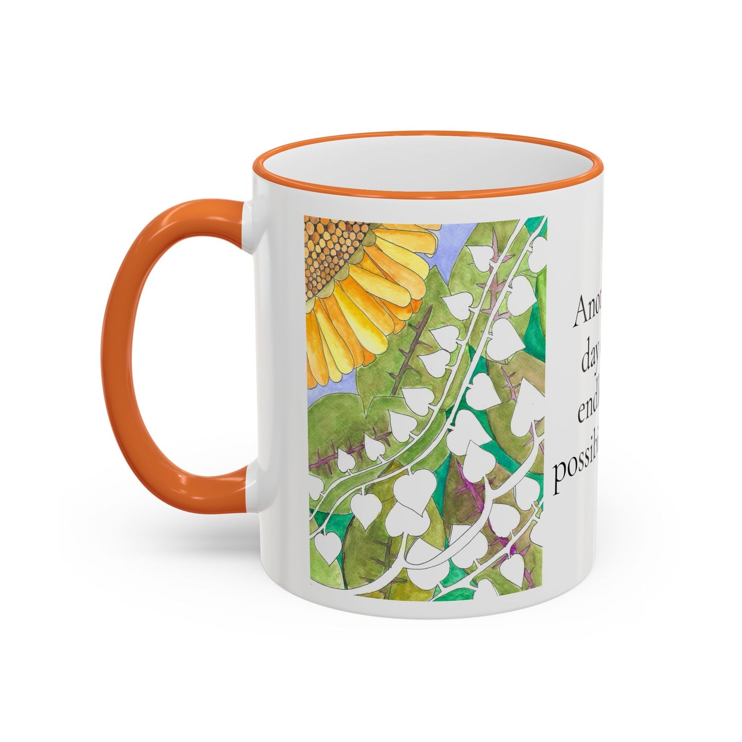 Inspirational Sunflower Accent Rim Mug — "Another day of endless possibilities" 11oz