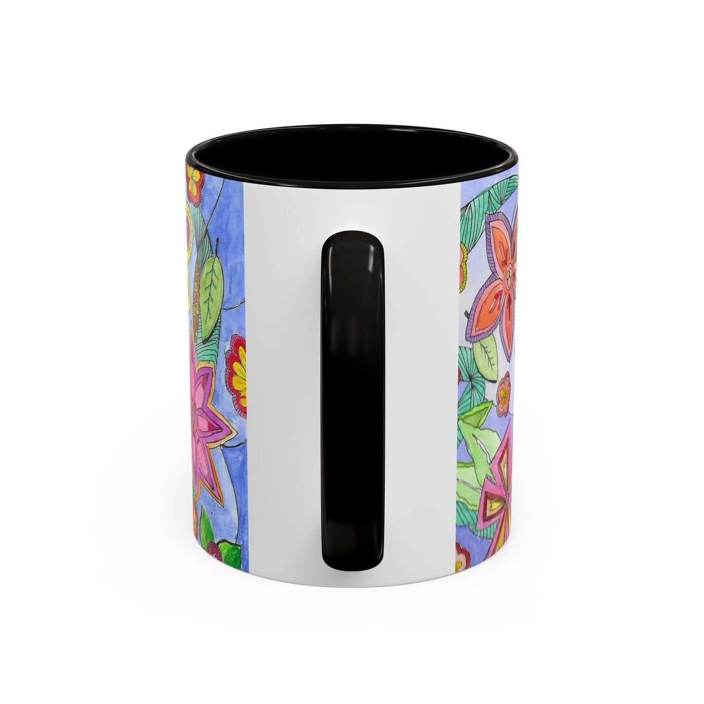 Floral Color burst Ceramic Mug  — Bright Hand-Drawn Flower Pattern