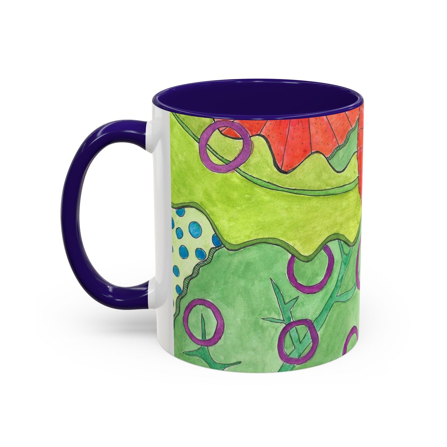 Floral Pop Art Mug — Bright Red Poppies on Green Background 11oz